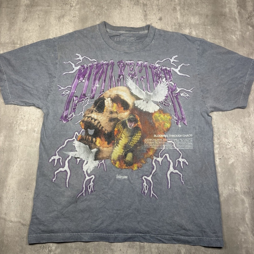 Civil Regime Blue Graphic Skull Snake T-Shirt Crew Neck Short Sleeve